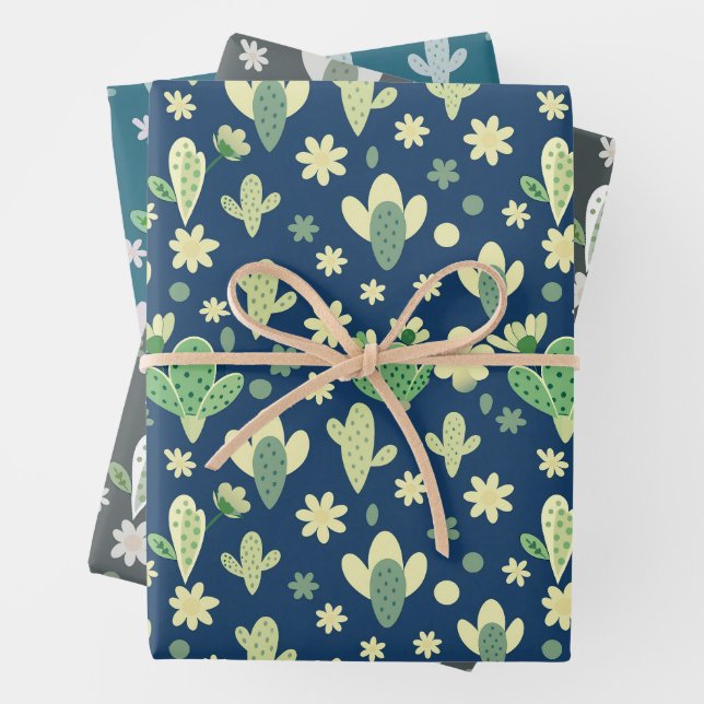 Desert Cactus & Succulent Pattern Wrapping Paper Sheets (In situ)