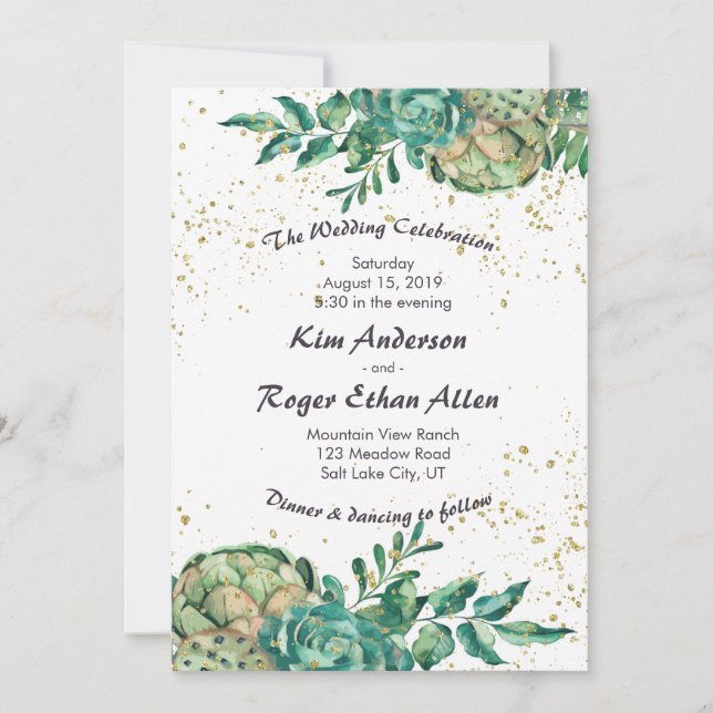 Desert Cactus Succulent Romantic Wedding Invites (Front)