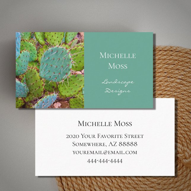 Desert Cactus Succulent Trendy Teal Green Business Card (Creator Uploaded)