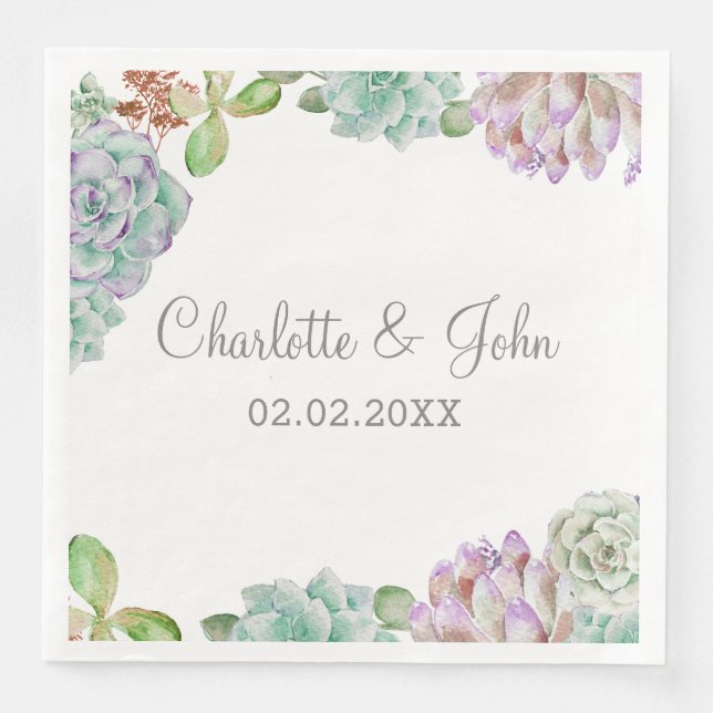 Desert Cactus Succulent Wedding Napkins (Front)
