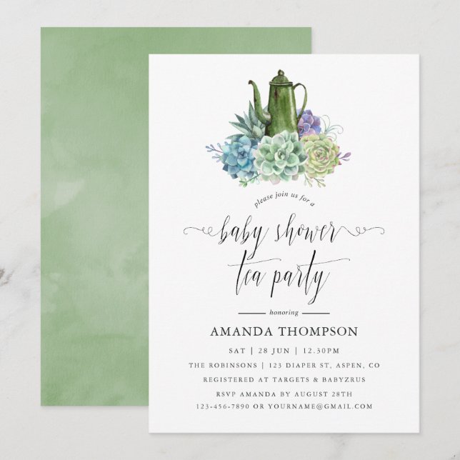 Desert Cactus Succulents Baby Shower Tea Party Invitation (Front/Back)
