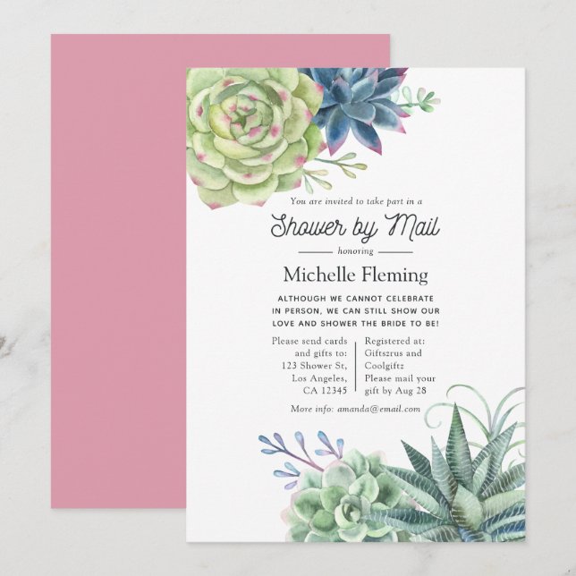 Desert Cactus Succulents Bridal Shower by Mail Invitation (Front/Back)