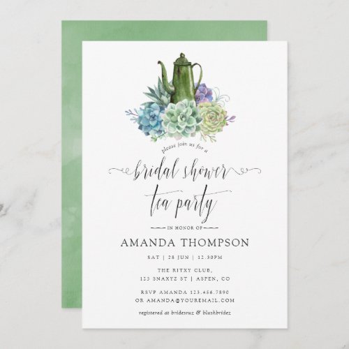 Desert Cactus Succulents Bridal Shower Tea Party Invitation