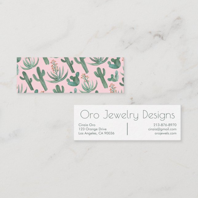 Desert Cactus & Succulents Chic Watercolor Pattern Mini Business Card (Front/Back)