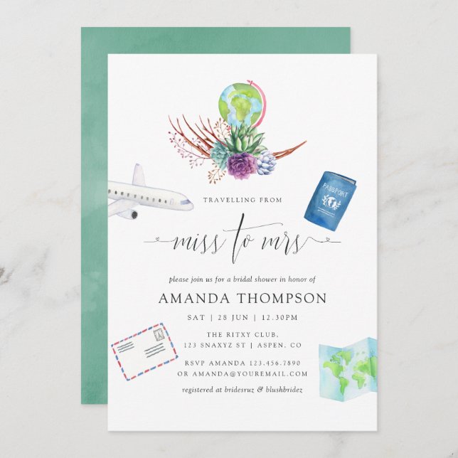 Desert Cactus Succulents Miss to Mrs Bridal Shower Invitation (Front/Back)