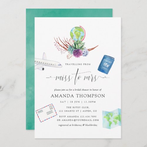 Desert Cactus Succulents Miss to Mrs Bridal Shower Invitation