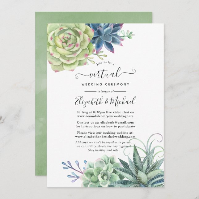 Desert Cactus Succulents Online Virtual Wedding Invitation (Front/Back)