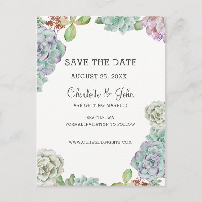 Desert Cactus Succulents save the dates Announcement Postcard (Front)