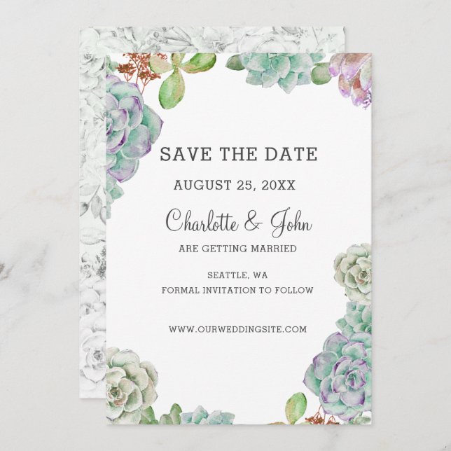 Desert Cactus Succulents save the dates Invitation (Front/Back)