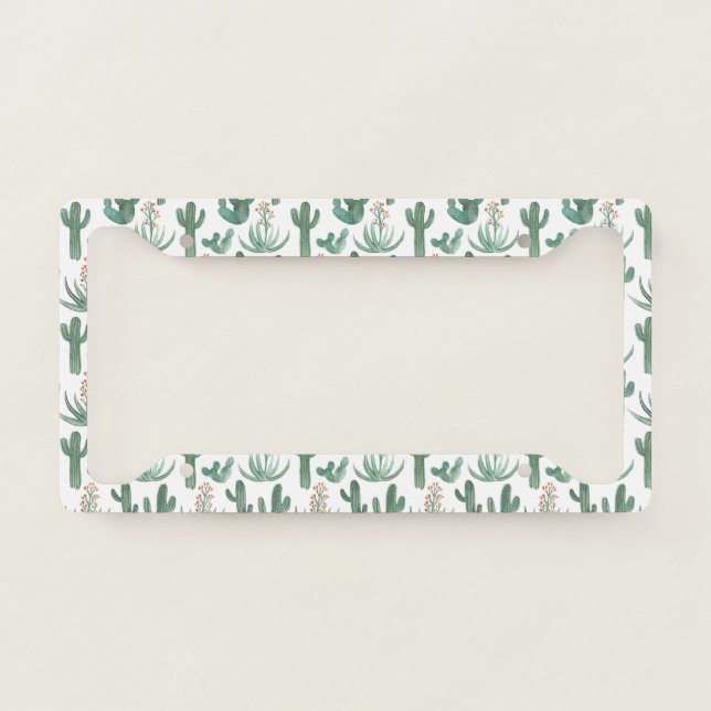 Desert Cactus Succulents Watercolor Handmade Boho License Plate Frame (Front)