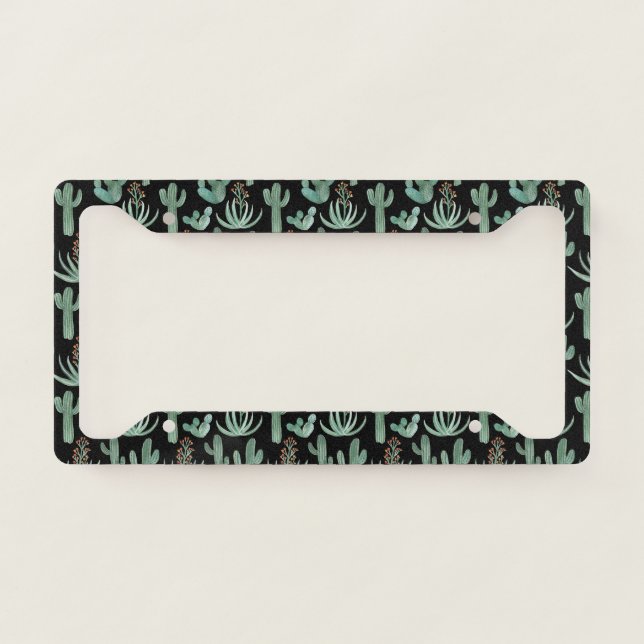 Desert Cactus Succulents Watercolor Handmade Boho License Plate Frame (Front)