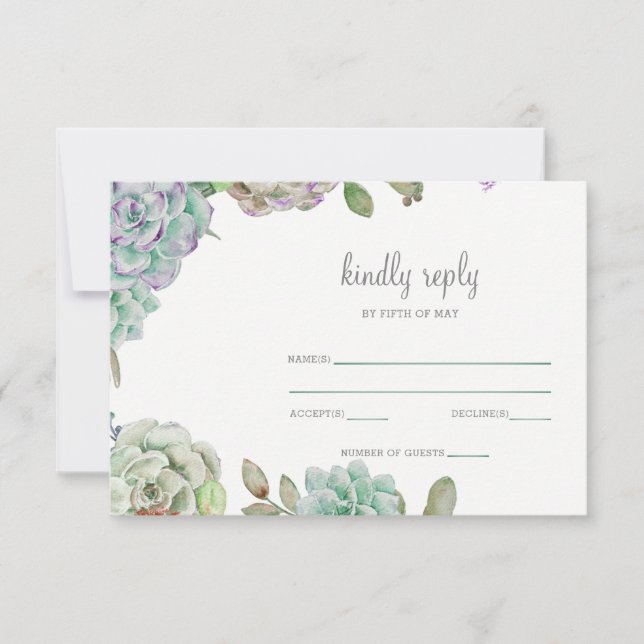 Desert Cactus Succulents Wedding rsvp Card (Front)