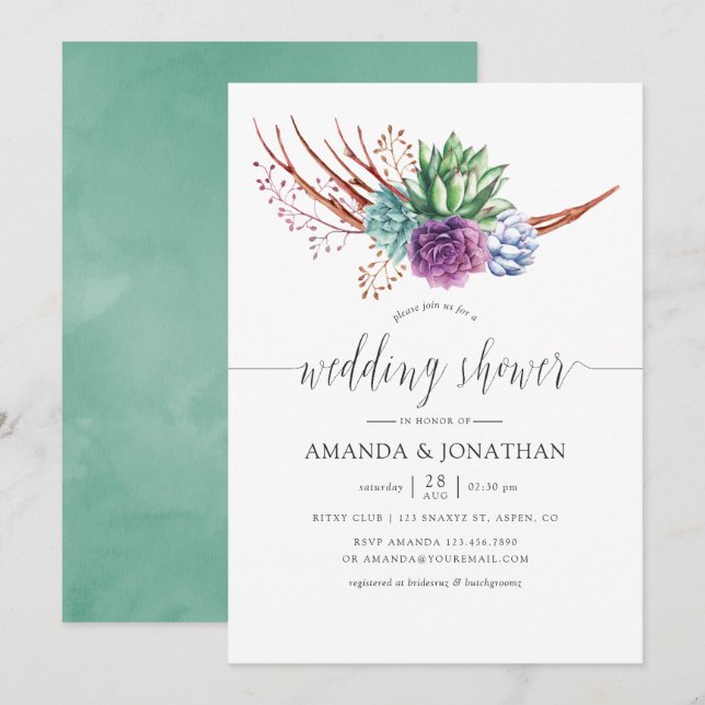 Desert Cactus Succulents Wedding Shower Invitation (Front/Back)