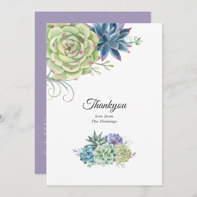 Desert Cactus Succulents Wedding Thank You Card (Front/Back)