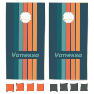 Desert Cactus Sunrise Pin Striped with Name Cornhole Set