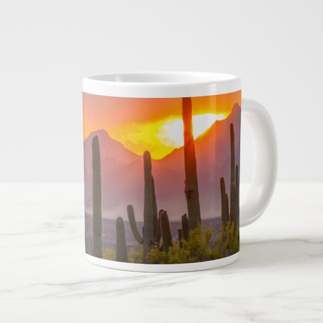 Desert cactus sunset, Arizona Giant Coffee Mug (Front Right)