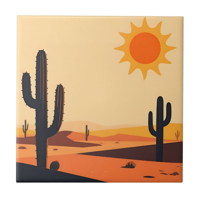 Desert Cactus Sunset Silhouette  Ceramic Tile (Front)