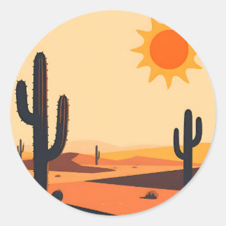 Desert Cactus Sunset Silhouette  Classic Round Sticker
