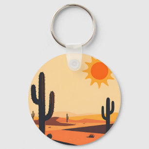 Desert Cactus Sunset Silhouette Keychain