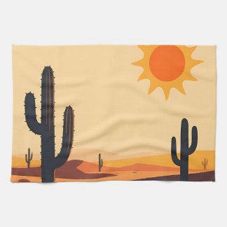 Desert Cactus Sunset Silhouette  Kitchen Towel