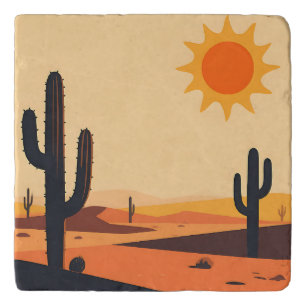 Desert Cactus Sunset Silhouette Trivet