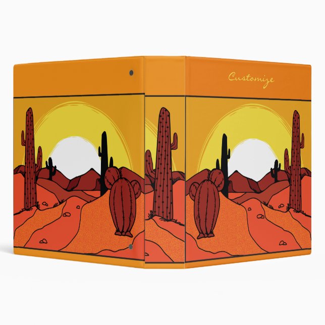 Desert Cactus Sunset Thunder_Cove 3 Ring Binder (Background)