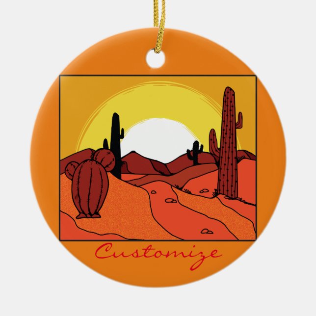 Desert Cactus Sunset Thunder_Cove Ceramic Ornament (Front)