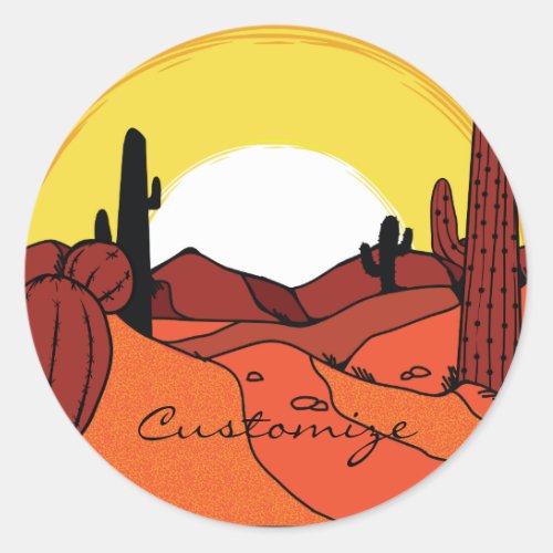 Desert Cactus Sunset Thunder_Cove Classic Round Sticker