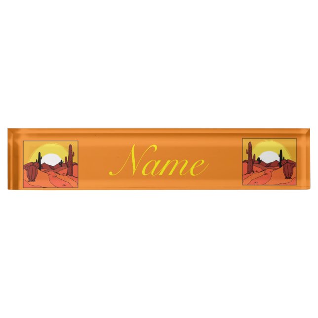 Desert Cactus Sunset Thunder_Cove Desk Name Plate (Front)