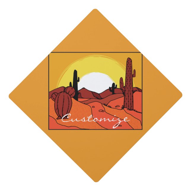 Desert Cactus Sunset Thunder_Cove Graduation Cap Topper (Front)