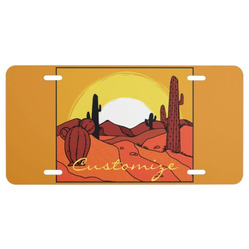 Desert Cactus Sunset Thunder_Cove License Plate