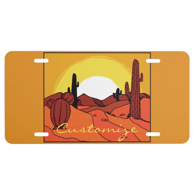 Desert Cactus Sunset Thunder_Cove License Plate (Front)