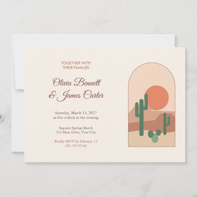 Desert Cactus Sunset Wedding Invitation (Front)