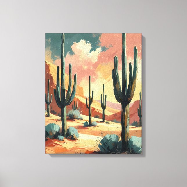 Desert Cactus Under Sunlight – Abstract Canvas Art (Front)