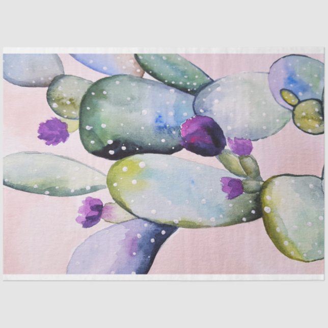 Desert Cactus Watercolor Wall Art Decoupage Tissue Paper (Front)