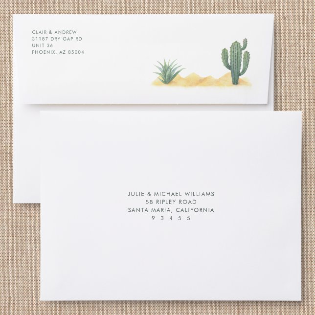 Desert Cactus Wedding Back Addressed Envelopes (Linen)