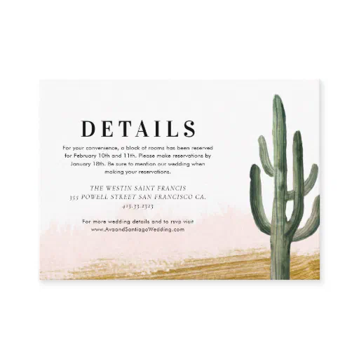 Desert Cactus Wedding Details Enclosure Card