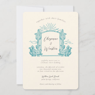 Desert Cactus Western Monogram Wedding Invitation