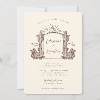 Desert Cactus Western Monogram Wedding Invitation