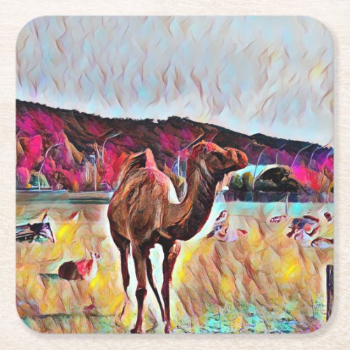 Desert Camel Square Paper Coaster