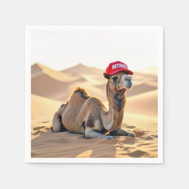 Desert Camel Wearing a Retired Cap Napkins (Front)