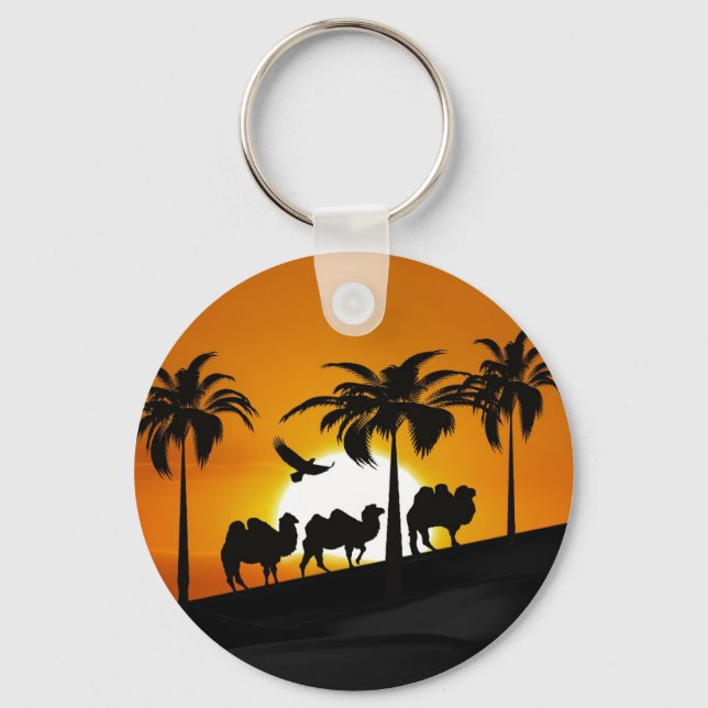 Desert Camels at sunset Keychain (Front)