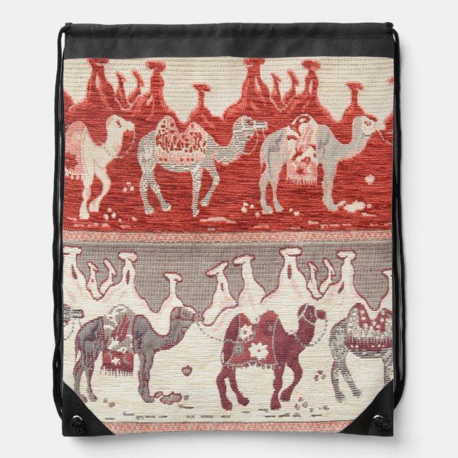 Desert Camels Caravan Art Drawstring Bag (Front)