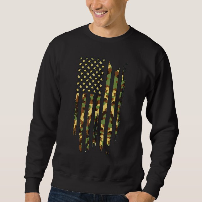 Desert Camo Distressed American Flag Tactical Us C Sweatshirt (Front)