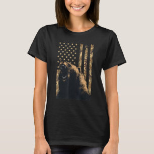 Desert Camo Grizzly Bear Grunge American Flag Tact T-Shirt