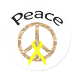 Desert Camo Peace Ribbon & Word Classic Round Sticker