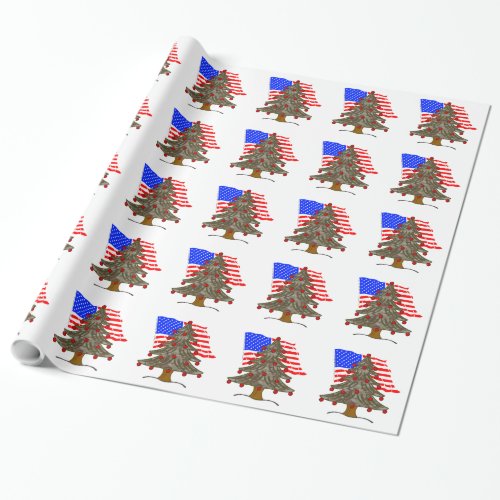 Desert Camouflage Christmas Tree wAmerican Flag Wrapping Paper