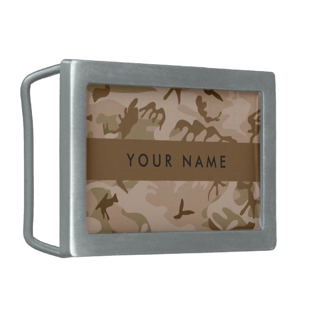 Desert Camouflage Pattern, Your name, Personalize Belt Buckle (Front Left)