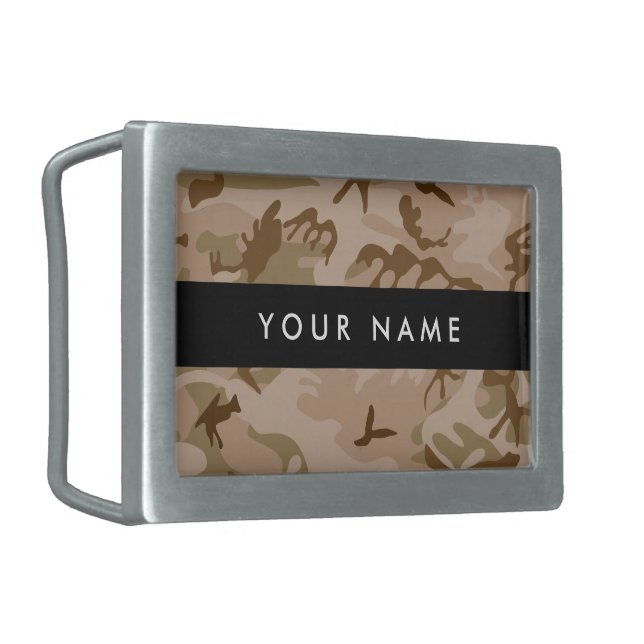 Desert Camouflage Pattern, Your name, Personalize Belt Buckle (Front Left)