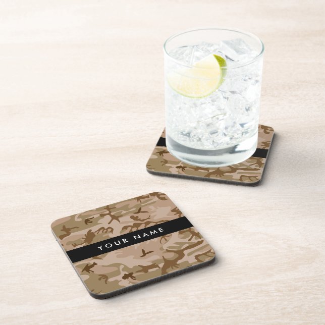 Desert Camouflage Pattern, Your name, Personalize Beverage Coaster (Right Side)